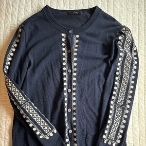 J. Crew Embroidered Jackie Cardigan - Navy Medium